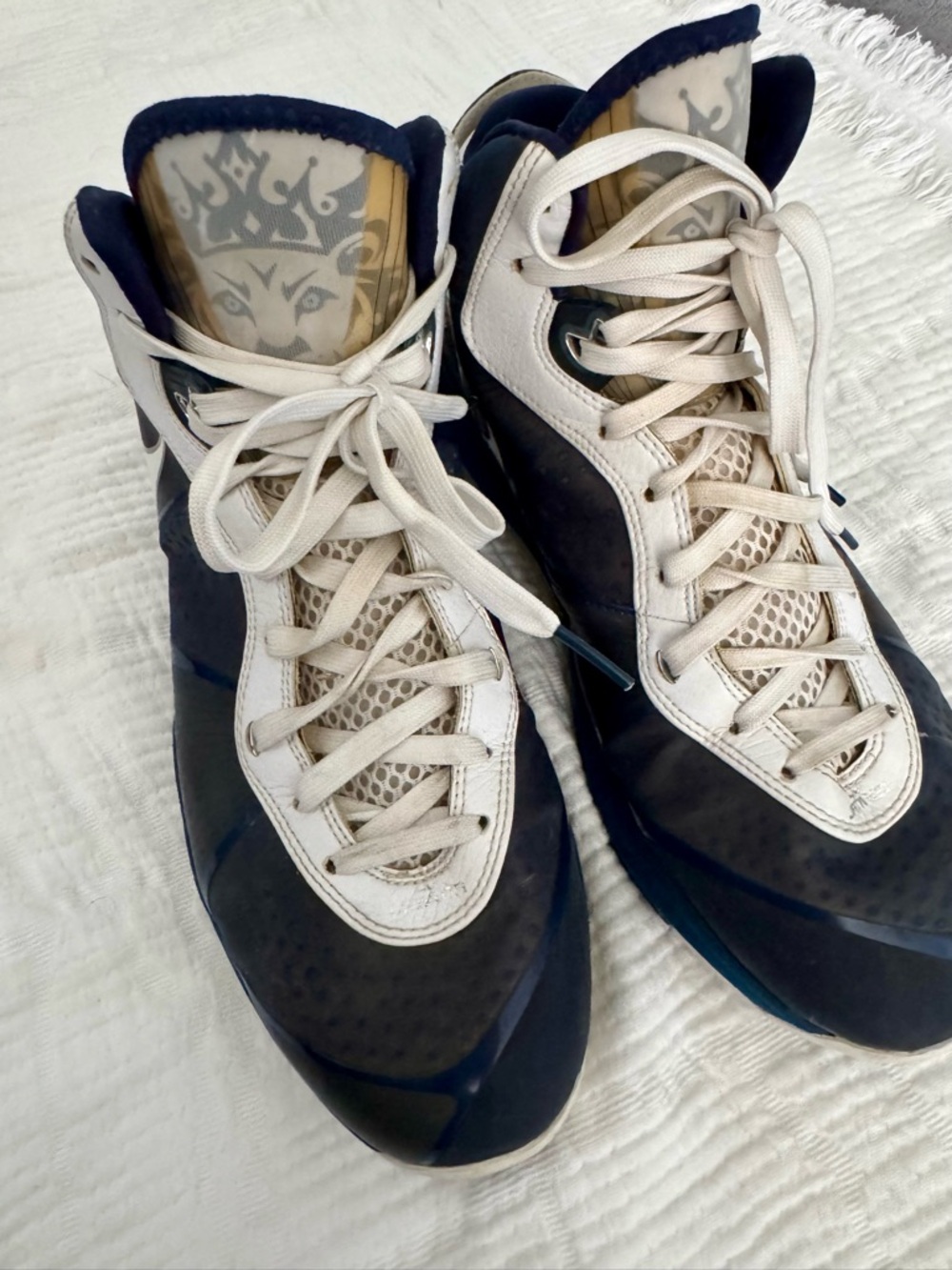 Nike Navy and White LeBron James High-Top Basketball Sneakers